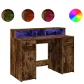 Bureau et lumières LED chêne fumé 120x55x91cm bois d'ingénierie