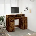 Bureau et lumières LED chêne fumé 120x55x91cm bois d'ingénierie