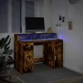 Bureau et lumières LED chêne fumé 120x55x91cm bois d'ingénierie