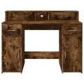 Bureau et lumières LED chêne fumé 120x55x91cm bois d'ingénierie