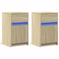 Armoires de chevet et lumières LED 2 pcs chêne sonoma