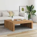 Table basse chêne artisanal 100x100x35 cm bois d'ingénierie