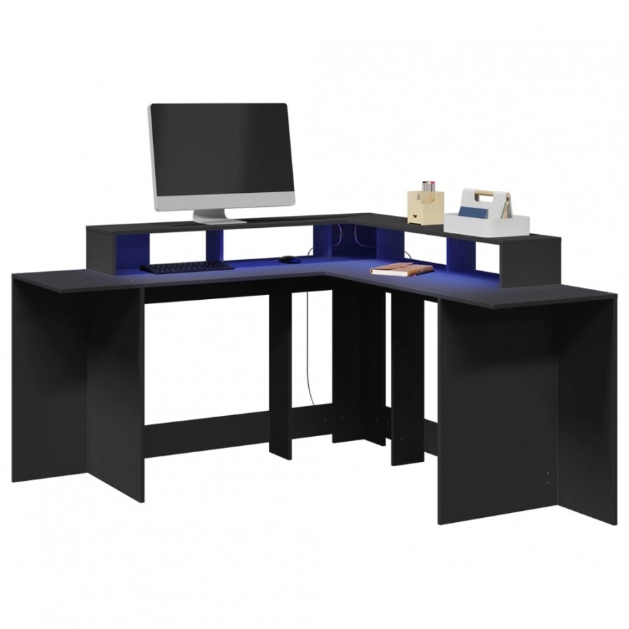 Bureau avec lumières LED noir 152x152x91 cm bois d'ingénierie