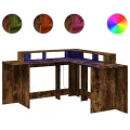 Bureau et lumières LED chêne fumé 152x152x91cm bois ingénierie