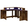 Bureau et lumières LED chêne fumé 152x152x91cm bois ingénierie