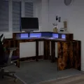 Bureau et lumières LED chêne fumé 152x152x91cm bois ingénierie
