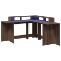 Bureau et lumières LED chêne marron bois d'ingénierie