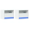 Tables de chevet murales avec lumières LED 2 pcs blanc
