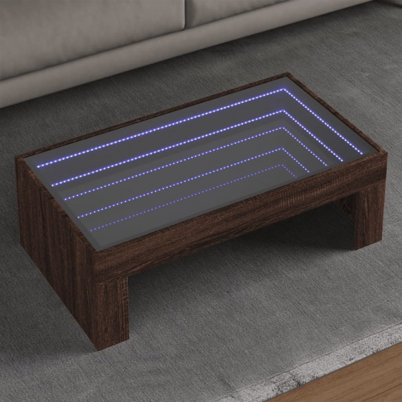 Table basse avec LED infini chêne marron 90x50x30 cm