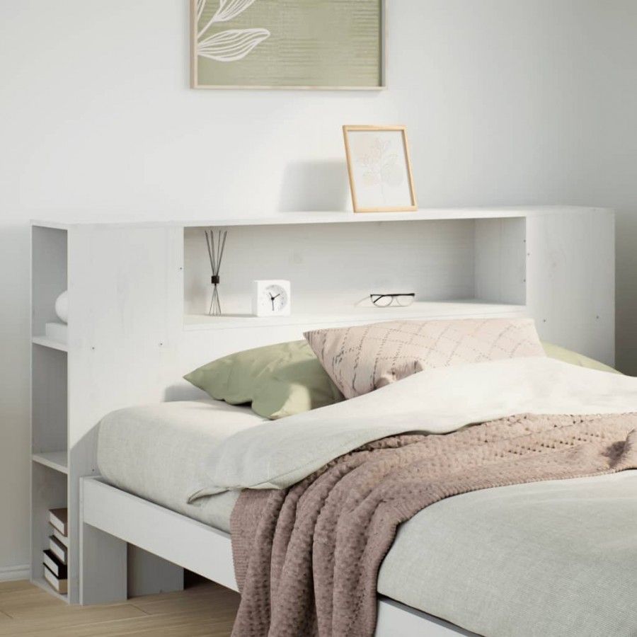 Tête de lit avec rangement blanc 160 cm bois massif de pin