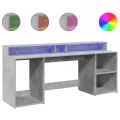 Bureau et lumières LED gris béton 200x55x91cm bois d'ingénierie
