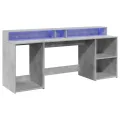 Bureau et lumières LED gris béton 200x55x91cm bois d'ingénierie