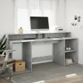 Bureau et lumières LED gris béton 200x55x91cm bois d'ingénierie