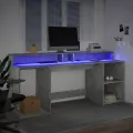 Bureau et lumières LED gris béton 200x55x91cm bois d'ingénierie