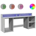 Bureau et lumières LED sonoma gris 200x55x91 cm bois ingénierie