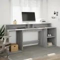Bureau et lumières LED sonoma gris 200x55x91 cm bois ingénierie