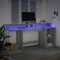 Bureau et lumières LED sonoma gris 200x55x91 cm bois ingénierie