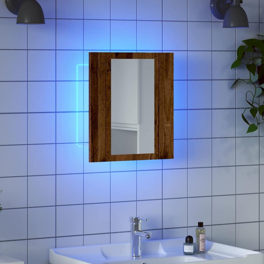 Armoire de salle de bain à miroir LED vieux bois 40x12x45 cm