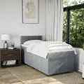 cadre de lit avec matelas Gris clair 90x200 cm Tissu