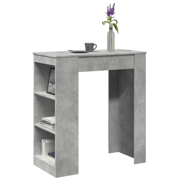 Table de bar avec étagères gris béton bois d'ingénierie