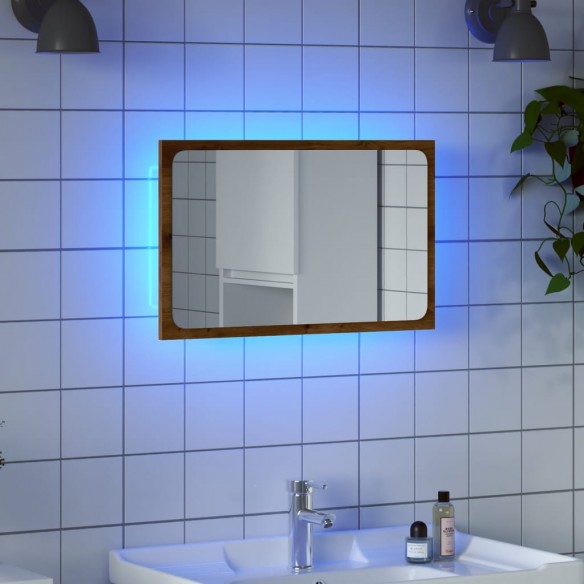 Miroir de salle de bain avec lumière LED chêne artisanal