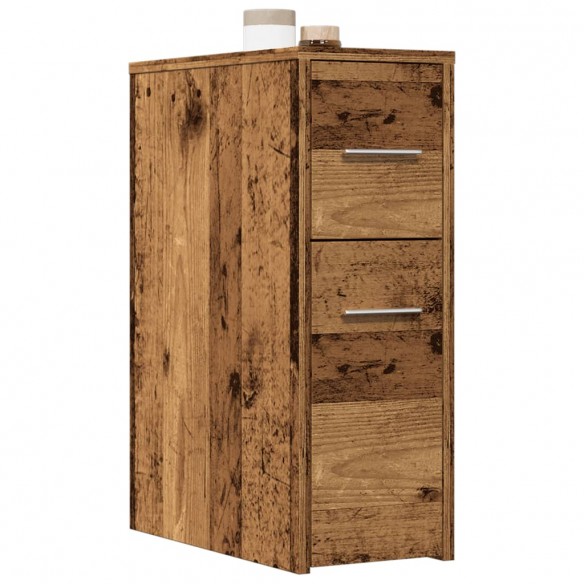 Armoire de salle de bain étroite avec roulettes vieux bois