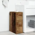 Armoire de salle de bain étroite avec roulettes vieux bois