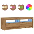 Meuble TV avec lumières LED chêne artisanal bois d'ingénierie