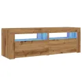 Meuble TV avec lumières LED chêne artisanal bois d'ingénierie