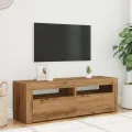 Meuble TV avec lumières LED chêne artisanal bois d'ingénierie