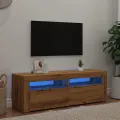 Meuble TV avec lumières LED chêne artisanal bois d'ingénierie