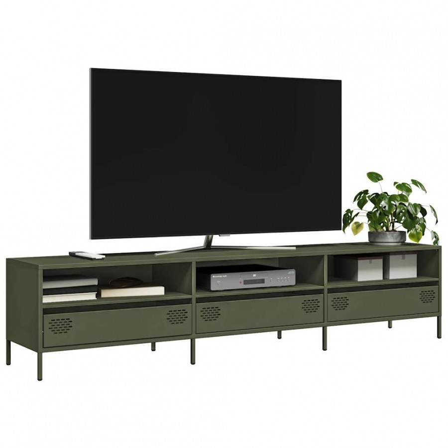 Meuble TV vert olive 202x39x43,5 cm acier laminé à froid