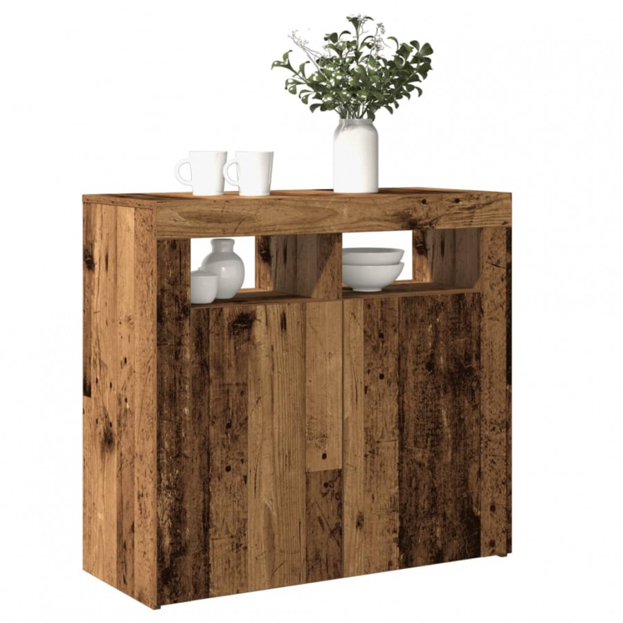 Buffet et lumières LED vieux bois 80x35x75 cm bois d'ingénierie