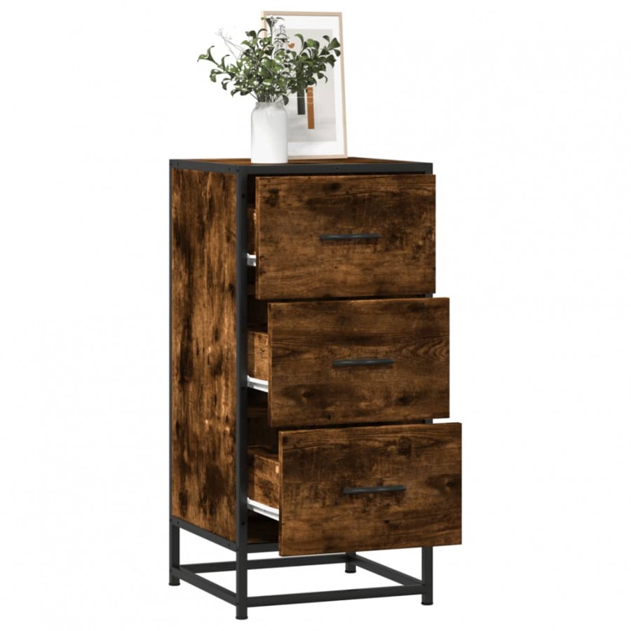 Buffet chêne fumé 35,5x35x76 cm bois d'ingénierie et métal