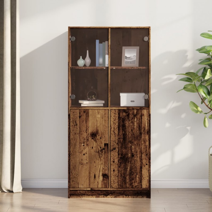 Buffet haut avec portes vieux bois 68x37x142 cm bois ingénierie