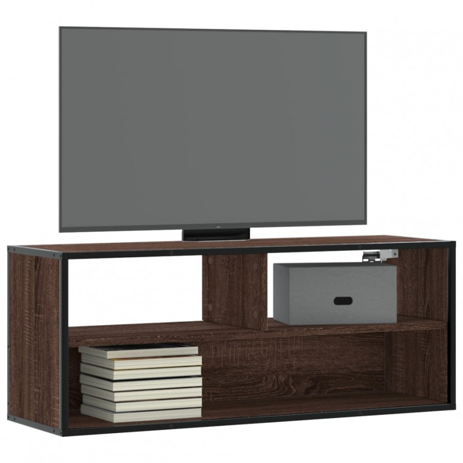 Meuble TV chêne marron 100x31x39,5cm bois d'ingénierie et métal