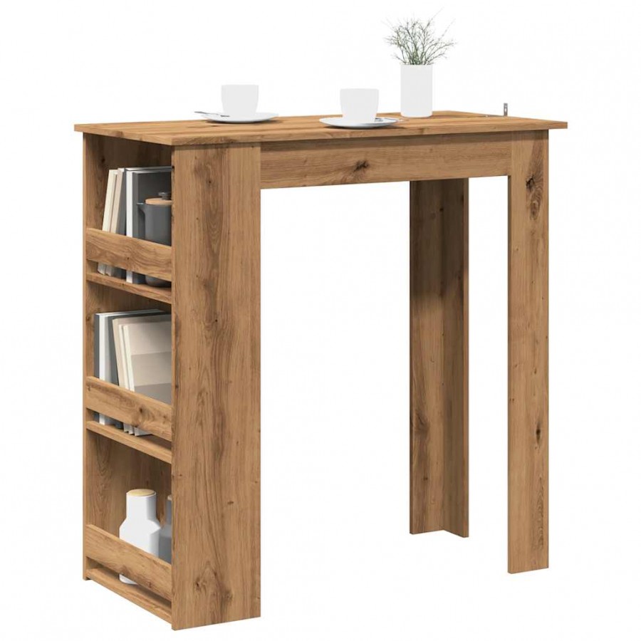 Table de bar avec étagère de rangement chêne artisanal