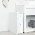 Armoire de salle de bain étroite avec roulettes blanc