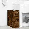 Armoire de salle de bain étroite avec roulettes chêne fumé