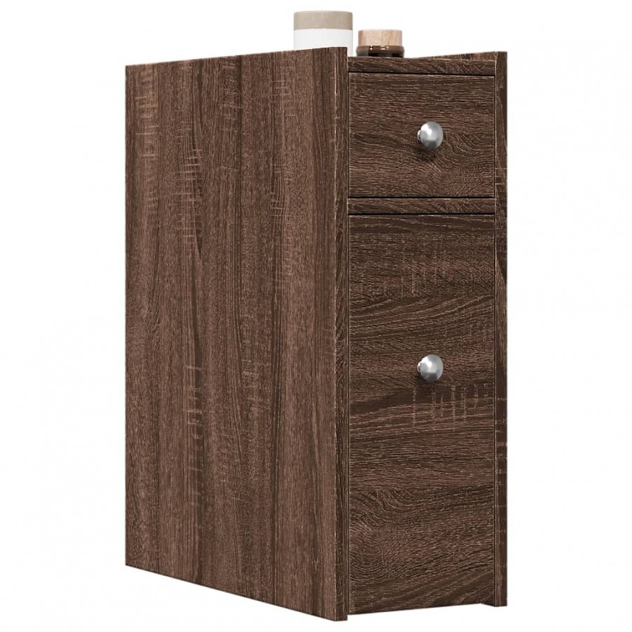 Armoire de salle de bain étroite avec roulettes chêne marron