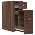 Armoire de salle de bain étroite avec roulettes chêne marron