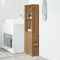 Armoire de salle de bain étroite avec roulettes chêne artisanal