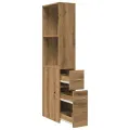 Armoire de salle de bain étroite avec roulettes chêne artisanal