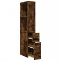 Armoire de salle de bain étroite avec roulettes chêne fumé