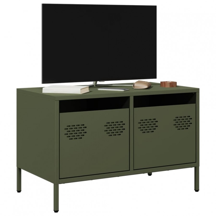 Meuble TV vert olive 68x39x43,5 cm acier laminé à froid