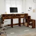Bureau et lumières LED chêne fumé 200x104x91cm bois ingénierie