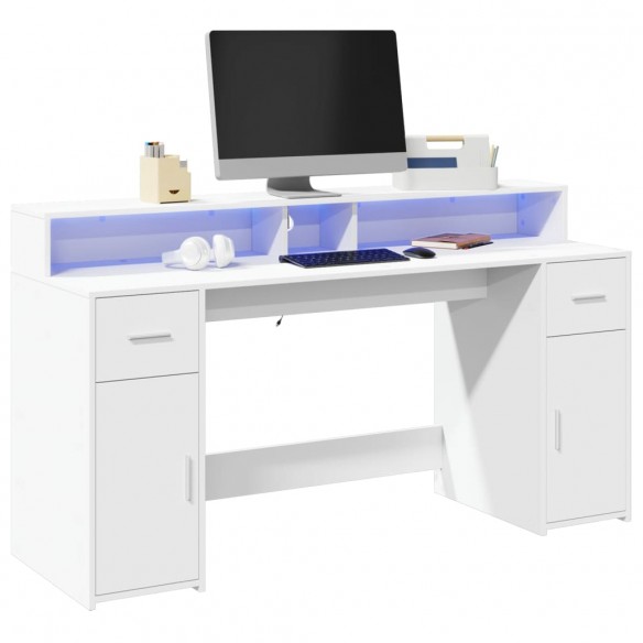 Bureau avec lumières LED blanc 160x55x91 cm bois d'ingénierie