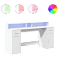 Bureau avec lumières LED blanc 160x55x91 cm bois d'ingénierie