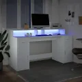 Bureau avec lumières LED blanc 160x55x91 cm bois d'ingénierie