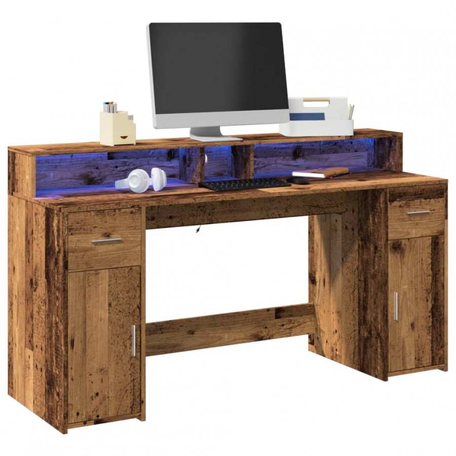 Bureau avec lumières LED vieux bois bois d'ingénierie